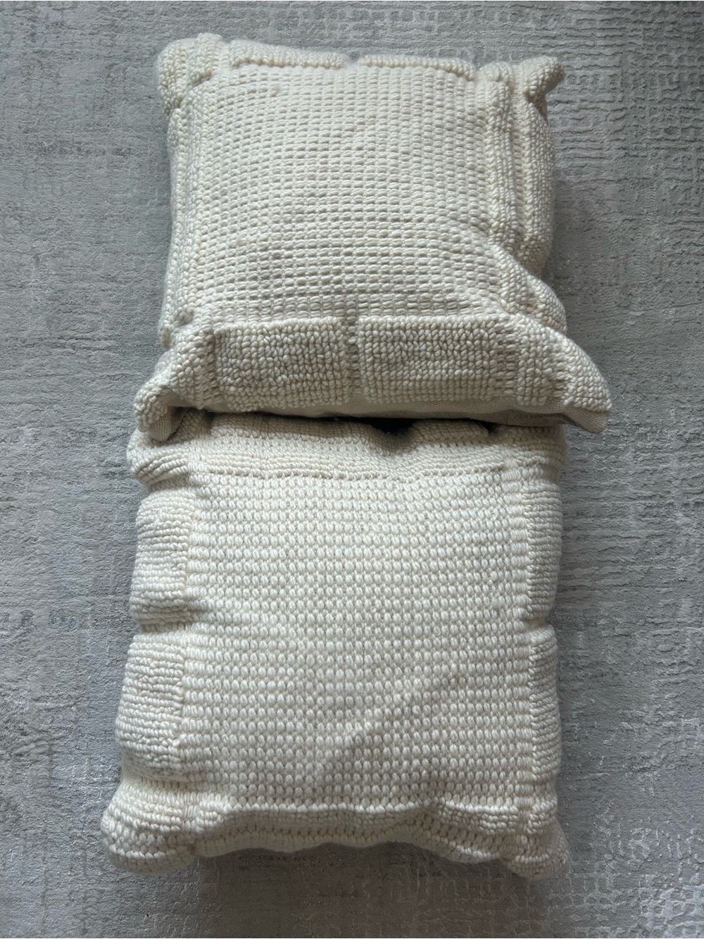 Crate & Barrel cream wool throw pillows with down alternative inserts set of 2